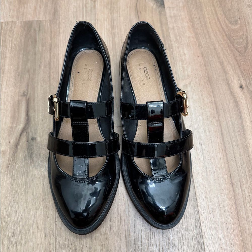 ASOS Black Patent Leather Mary Jane Shoes Sz 9 - Picture 2 of 4